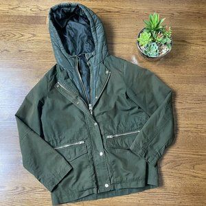 TOPSHOP Green Hooded Utility Jacket Double Zipper